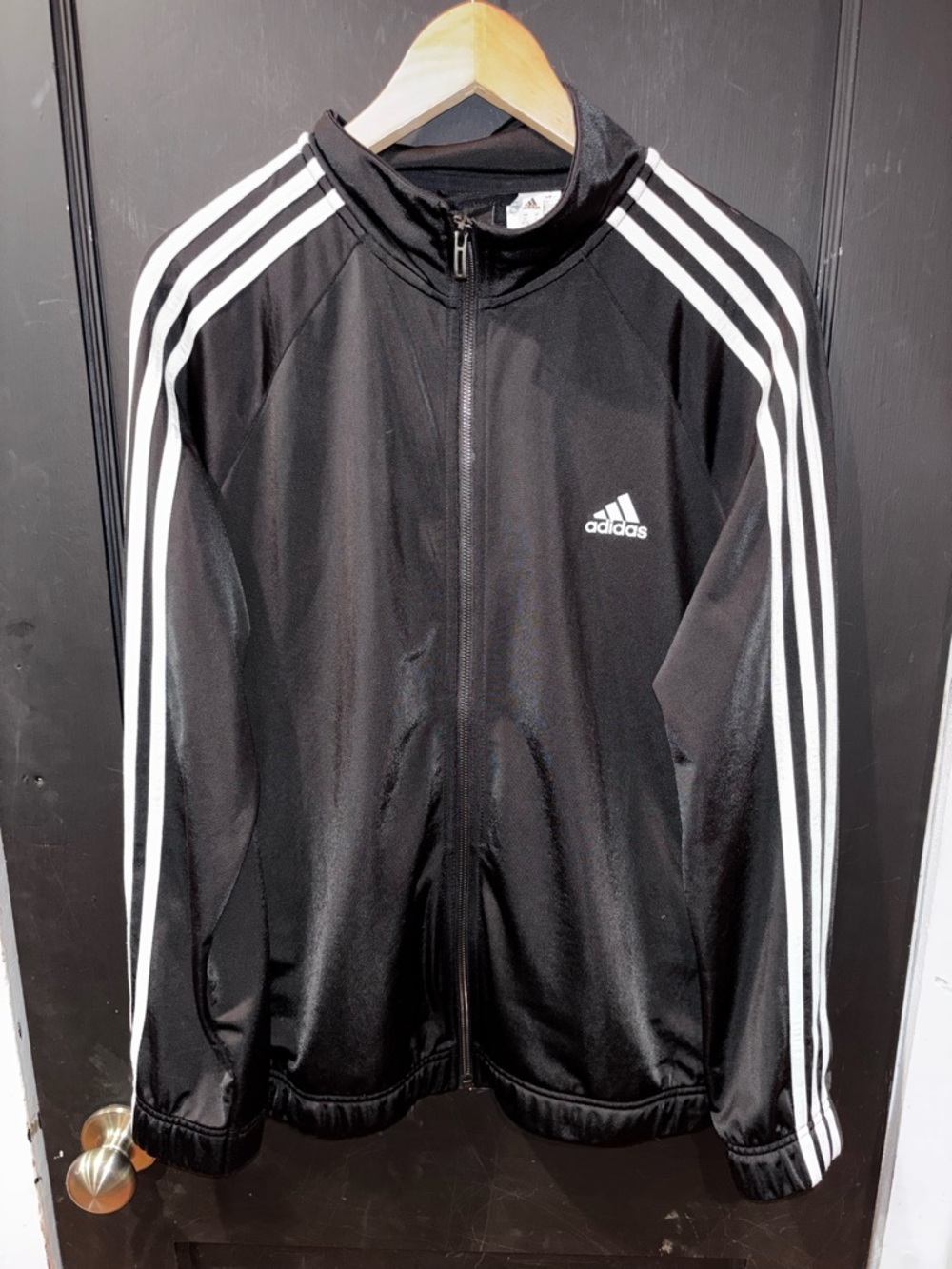Adidas Black Full Zip Track Jacket White 3-Stripes XL Windbreaker Classic